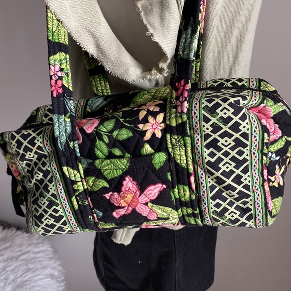 Vera Bradley Handbags - Vera Bradley Retired Little Betsy Purse Black Botanical Floral Shoulder Handbag